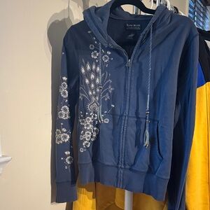 Lucky Brand Navy Embroidered Zip-Up Hoodie